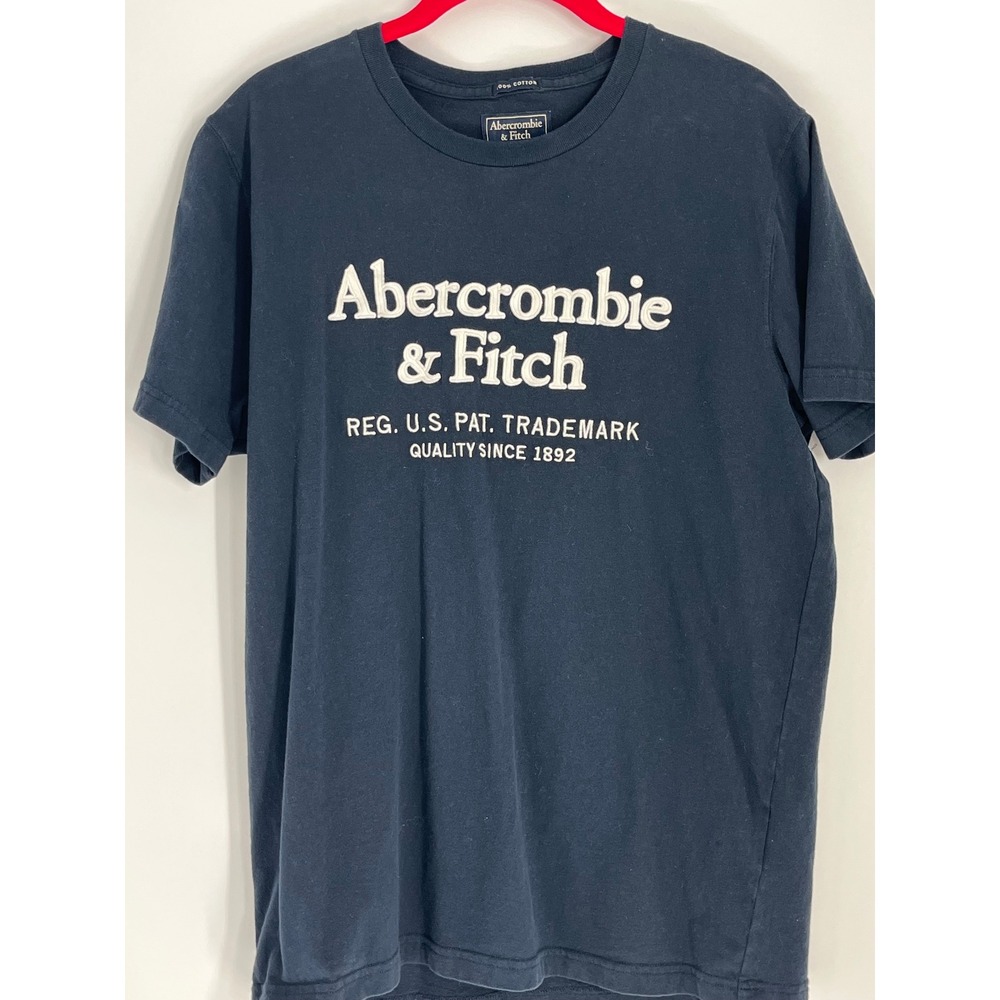 Abercrombie & Fitch Embroidered Logo Cotton Tee Men M Navy Y2K Vintage Style